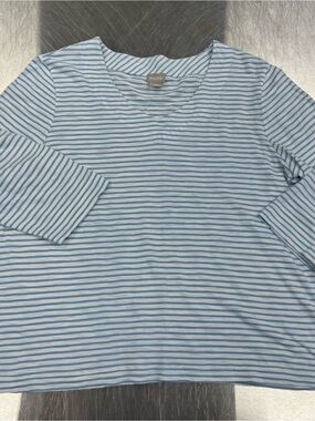Chico's Light Blue and White Striped V-Neck Top
